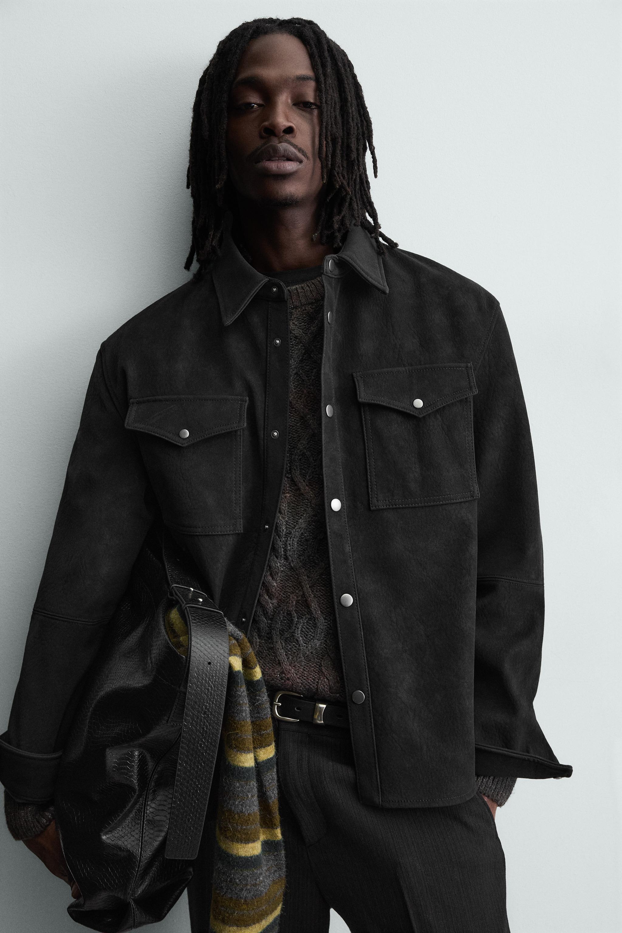 RELAXED FIT FAUX LEATHER OVERSHIRT